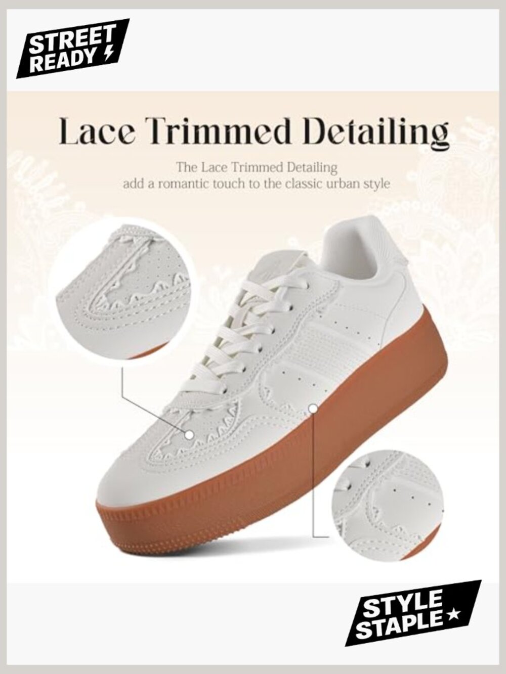 Women's Lace-Up Chunky Sneakers Memory Foam Arch Support Tennis Walking Shoes - Picture 2 of 7